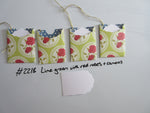 Set of 4 No.2218 Lime Green with Red Roses in Cameos Handmade Gift Tags