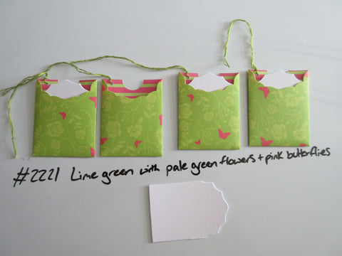 Set of 4 No.2221 Lime Green, Pale Green Flowers & Butterflies Handmade Gift Tags