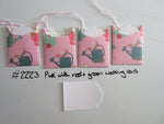 Set of 4 No.2223 Pink with Red & Green Watering Cans Unique Handmade Gift Tags