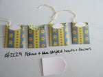 Set of 4 No.2229 Yellow & Blue Striped Hearts & Flowers Unique Handmade Gift Tags