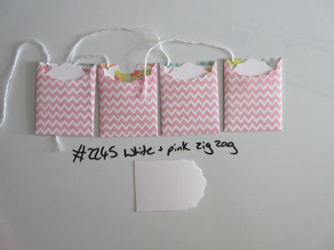 Set of 4 No.2245 White & Pink Zig Zag Unique Handmade Gift Tags