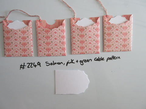 Set of 4 No.2249 Salmon, Pink & Green Cable Pattern Unique Handmade Gift Tags