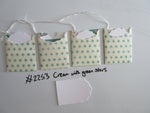 Set of 4 No.2253 Cream with Green Stars Unique Handmade Gift Tags