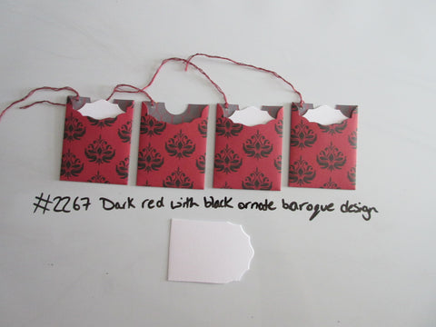 Set of 4 No.2267 Dark Red with Black Ornate Baroque Unique Handmade Gift Tags