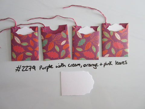 Set of 4 No.2279 Purple with Cream, Orange & Pink Leaves Unique Handmade Gift Tags