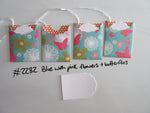 Set of 4 No.2282 Blue with Pink Flowers & Butterflies Unique Handmade Gift Tags