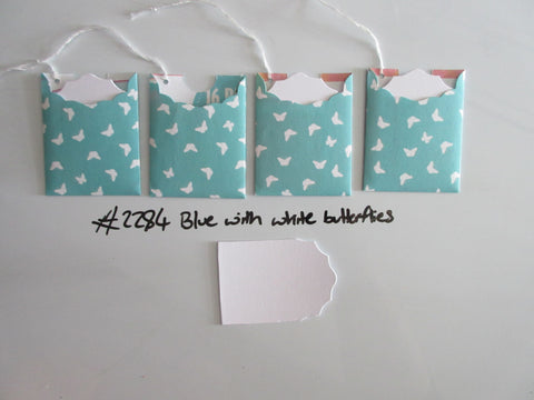 Set of 4 No.2284 Blue with White Butterflies Unique Handmade Gift Tags