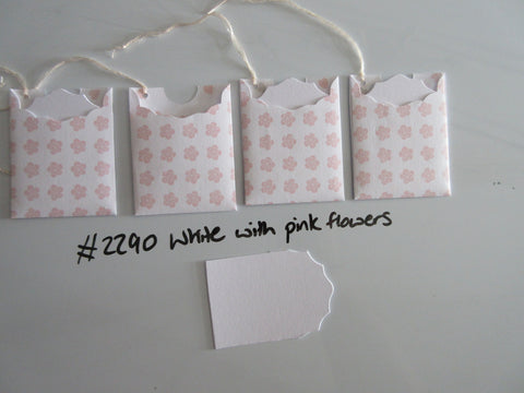 Set of 4 No.2290 White with Pink Flowers Unique Handmade Gift Tags