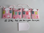 Set of 4 No.2294 Pink with Blue & Green Flowerpots Unique Handmade Gift Tags