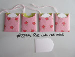 Set of 4 No.2295 Pink with Red Roses Unique Handmade Gift Tags