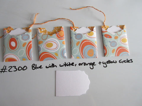 Set of 4 No.2300 Blue with White, Orange & Yellow Circle Unique Handmade Gift Tags