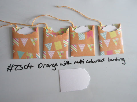 Set of 4 No.2304 Orange with Multi Coloured Bunting Unique Handmade Gift Tags