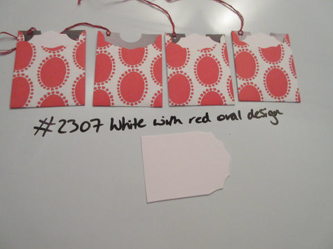 Set of 4 No.2307 White with Red Oval Design Unique Handmade Gift Tags