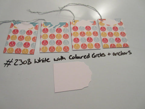 Set of 4 No.2308 White with Coloured Circles & Anchors Unique Handmade Gift Tags