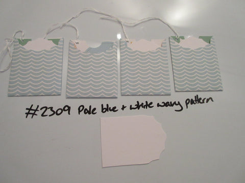 Set of 4 No.2309 Pale Blue & White Wavy Pattern Unique Handmade Gift Tags