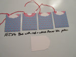 Set of 4 No.2314 Blue, Red & White Flower-Like Pattern Unique Handmade Gift Tags