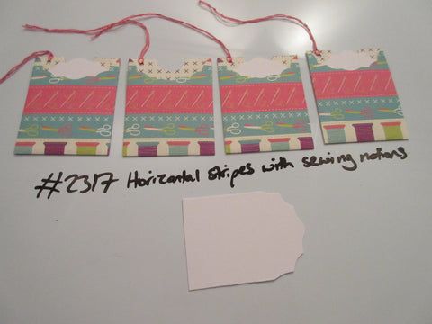 Set of 4 No.2317 Horizontal Stripes with Sewing Notions Unique Handmade Gift Tags