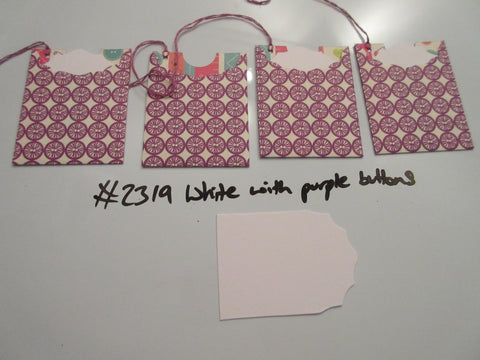 Set of 4 No.2319 White with Purple Buttons Unique Handmade Gift Tags