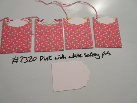 Set of 4 No.2320 Pink with White Safety Pins Unique Handmade Gift Tags