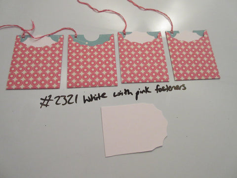 Set of 4 No.2321 White with Pink Fasteners Unique Handmade Gift Tags