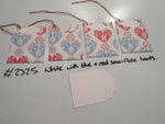 Set of 4 No.2325 White with Blue & Red Snowflake Hearts Unique Handmade Gift Tags