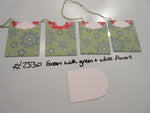 Set of 4 No.2330 Green with Green & White Flowers Unique Handmade Gift Tags