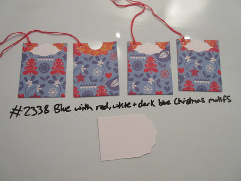 Set of 4 No.2338 Blue with Red, White & Dk Blue Xmas Unique Handmade Gift Tags