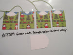 Set of 4 No.2339 Green with Scandinavian Christmas Design Unique Handmade Gift Tags