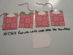 Set of 4 No.2347 Red with White X Stitch-like Snowflakes Unique Handmade Gift Tags