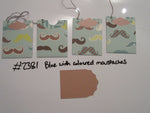 Set of 4 No.2381 Blue with Coloured Moustaches Handmade Gift Tags