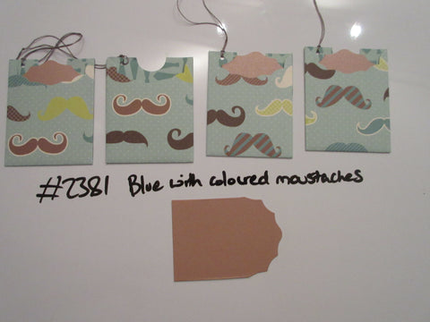 Set of 4 No.2381 Blue with Coloured Moustaches Handmade Gift Tags