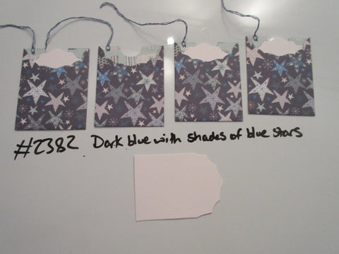 Set of 4 No.2382 Dark Blue with Shades of Blue Stars Handmade Gift Tags