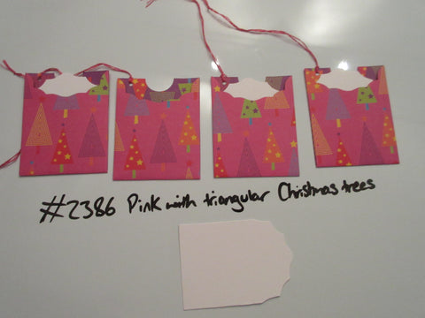 Set of 4 No.2386 Pink with Triangular Christmas Trees Unique Handmade Gift Tags