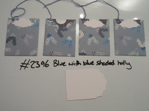 Set of 4 No.2396 Blue with Blue Shaded Holly Unique Handmade Gift Tags