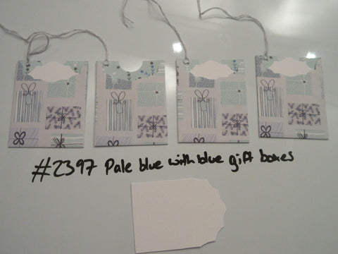 Set of 4 No.2397 Pale Blue with Blue Gift Boxes Unique Handmade Gift Tags