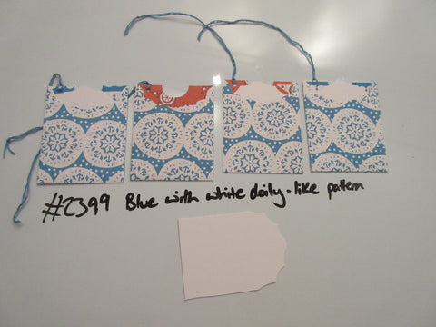 Set of 4 No.2399 Blue with White Doily Like Pattern Unique Handmade Gift Tags