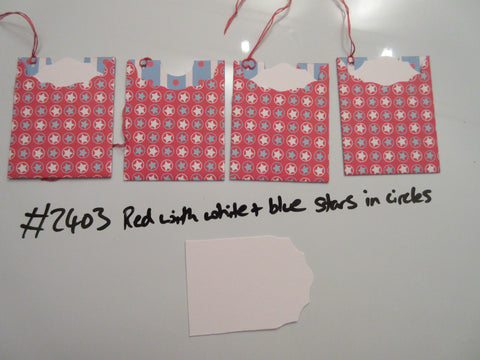 Set of 4 No.2403 Red with White & Blue Stars in Circles Unique Handmade Gift Tags