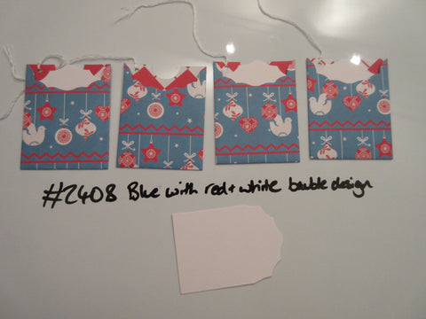 Set of 4 No.2408 Blue with Red & White Bauble Design Unique Handmade Gift Tags