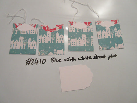 Set of 4 No.2410 Blue with White Street Print Unique Handmade Gift Tags