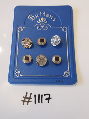 No.1117 Lot of 6 Silver Coloured & Black Buttons
