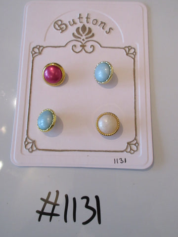 No.1131 Lot of 4 Gold Coloured Buttons with Coloured Opal Like Centre