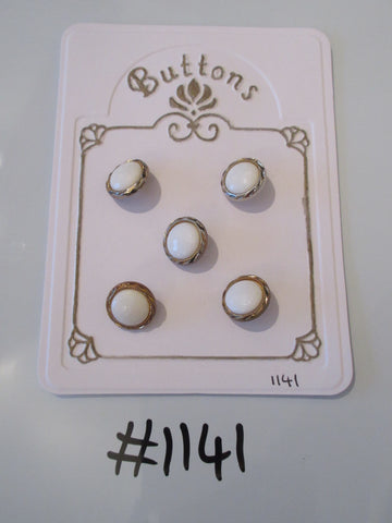 No.1141 Lot of 5 White Buttons with Gold Coloured Surround