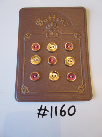 No.1160 Lot of 9 Gold Coloured Buttons, 4 Plain Gold & 5 with Pink Centres