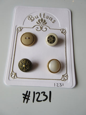 No.1231 Lot of 4 Beige and Gold Coloured Metal Buttons