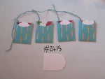 Set of 4 No.2415 Teal with Candles Unique Handmade Gift Tags