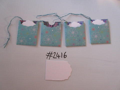 Set of 4 No.2416 Teal with Spirals Unique Handmade Gift Tags