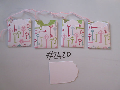 Set of 4 No.2420 White with Coloured Keys Unique Handmade Gift Tags