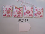 Set of 4 No.2421 White with Pink Flowers and Butterflies Unique Handmade Gift Tags