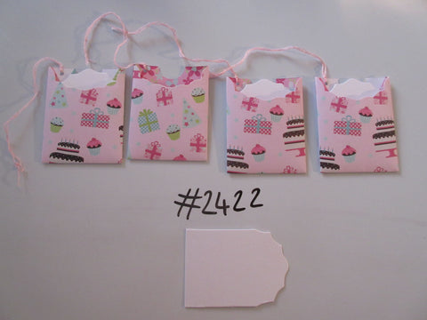 Set of 4 No.2422 Pink with Party Items Unique Handmade Gift Tags