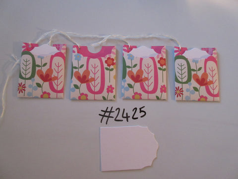 Set of 4 No.2425 White with Flowers Unique Handmade Gift Tags